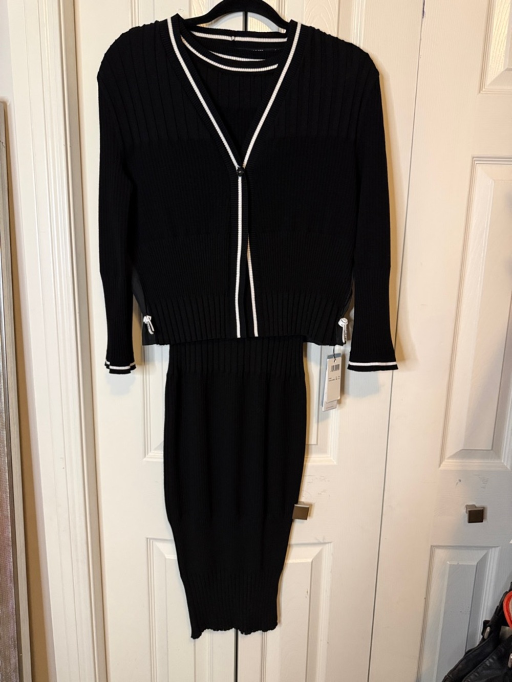 BRAND NEW WITH TAGS!!!Marc Cain Black Knit Two-Piece Set with White Trim